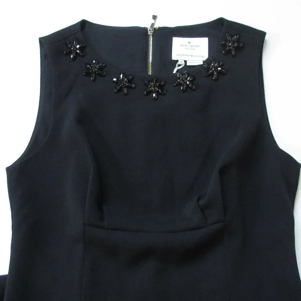 NWT kate spade Floral Cluster Diana in Black Jewel Embellished Crepe Dress 4